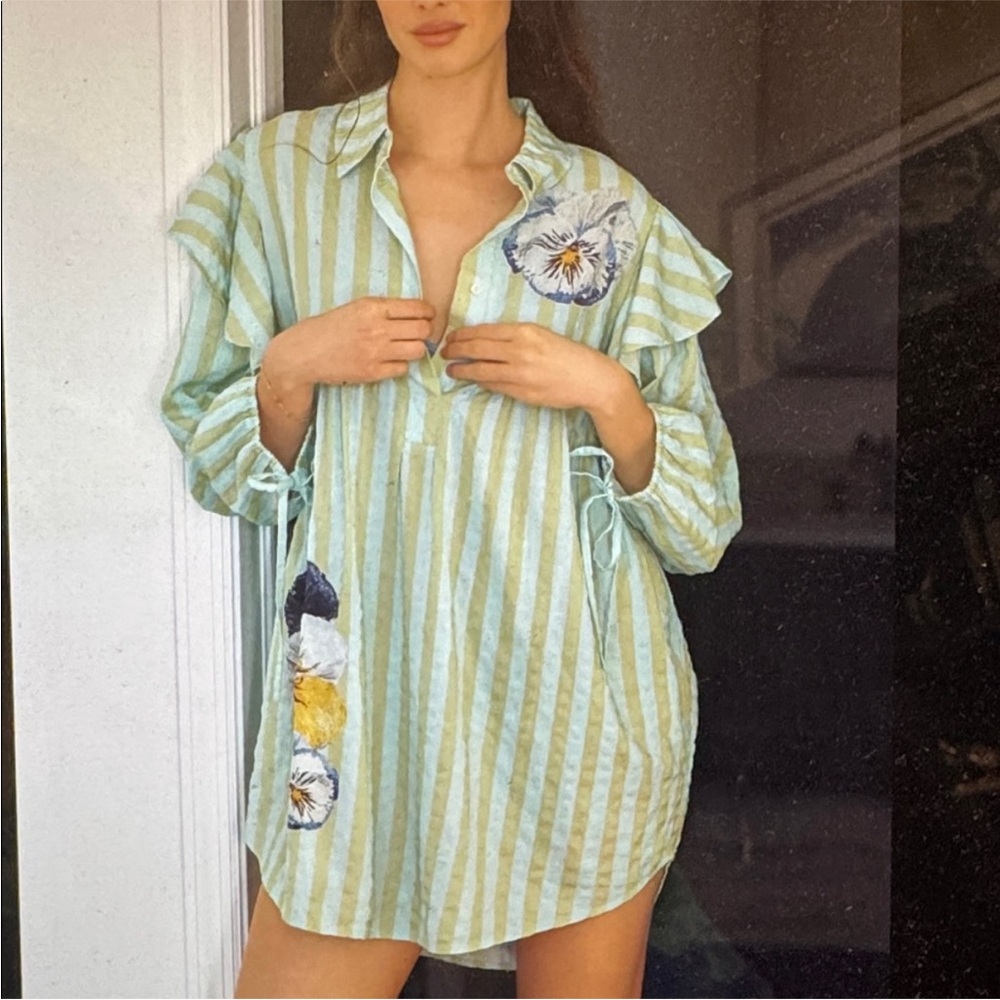 Anthropologie Lyrebird x Nay Bellamy Striped Popover Top Artsy Mini Dress XL